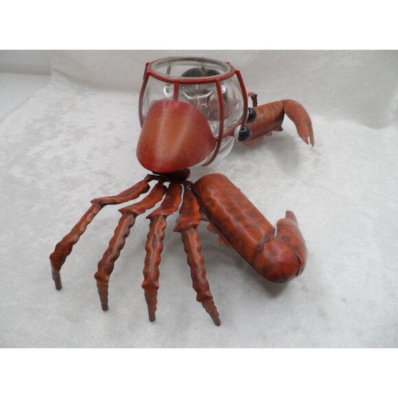 Metal Dungeness Crab Tea Light Holder W/ Glass Candle Chamber Nautical Décor - Picture 3 of 10